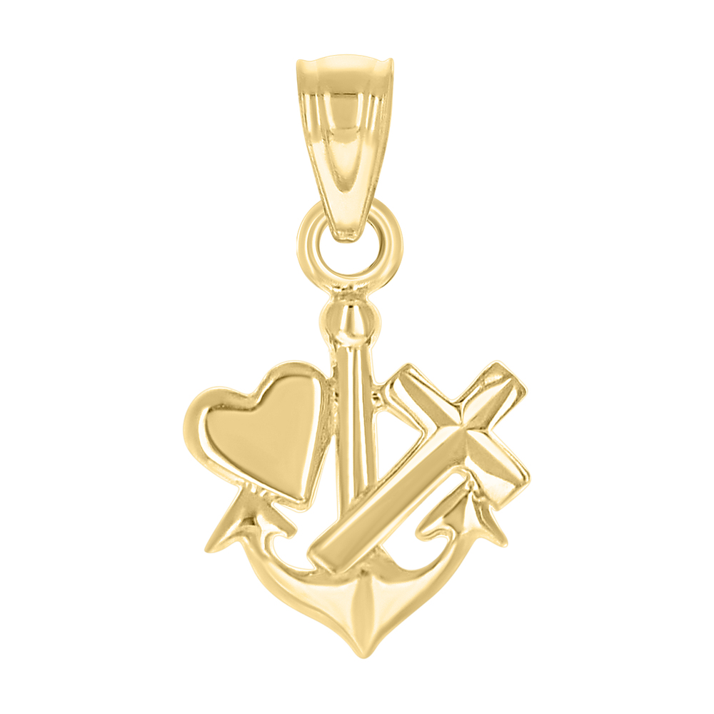 10kt 10k Yellow Gold Unisex Anchor Heart Cross Charm Pendant
